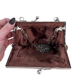 Vintage Brown Hand Beaded Floral Evening Purse Satin Lined Kiss Lock Bag, Small Photo 3