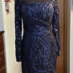 NWOT navy blue sequined long sleeve cocktail bodycon mini dress size 10 Photo 0