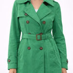 Merona  Green Belted Trench Coat Jacket Women's Size S Double Breasted Photo 0