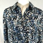 Elementz navy blue gray and white abstract print button down top size medium Photo 1