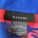 Natori Satin Blue Floral Tsubaki Knotch Long Sleeve Pajamas Shorts Set Medium Photo 5