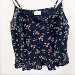 Abound  Navy Blue Floral Cropped Tank Top Ruffle Cinched Front Size Small NEW Photo 1