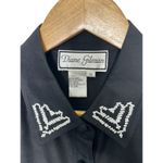 Diane Gilman Y2K  100% Silk Black Button-Up Long Sleeve Shirt Bead Detailing Sz M Photo 1