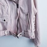 Free People  Oversized Rose Moto Denim Jacket Photo 6
