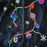 Vintage PAPPAGALLO CHRISTMAS SWEATER Embroidered Ornaments Bright Size Small Black Photo 2