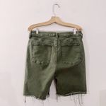 Free People Cut Off Denim Shorts Green Distressed Long Jorts Olive Photo 3
