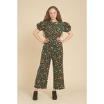 Samantha Pleet Garden Jumpsuit Puff Sleeve 2 Black Illuminated Ethereal Floral Photo 5