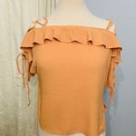 Honey Belle Women’s Orange Ruffle Short Sleeve Blouse Open Shoulder Size S Photo 0