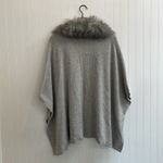 Nordstrom Wool Blend Knit Poncho with Faux Fur Collar in Heather Gray Size O/S Photo 4