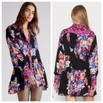 Free People Brunch A Bunch Longsleeve Tunic Top Black Floral Motif Size Small Photo 1