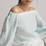 Massimo Dutti Cyan Off-the-Shoulder Linen Top Photo 1