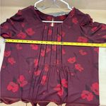 Daniel Rainn  Burgundy Floral Blouse round neck long sleeve M relaxed fit flowy Photo 3