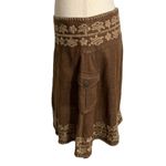 House Of Dereon brown linen embroidered Skirt Women's Size 6 Boho Cargo Pockets Photo 1