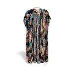 Umgee USA Feather Print Duster Kimono Cardigan Black Multi Color Size Medium Photo 6
