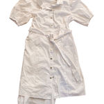 Nanette Lepore  White Button Front Puff Sleeve Belted Midi Dress Size 8 Photo 0