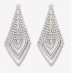 New Statement Rhinestone Diamond Drop Dressy Prom Earrings Silver Photo 0