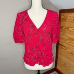 Madewell Daylight V-Neck Top in Windswept Floral Americana Cranberry Red 8 K5730 Photo 1