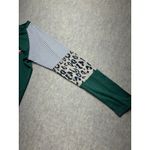 Merry And Bright Christmas Tee Womens Medium Green Leopard Stripe Raglan Holiday Photo 2