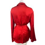 ZARA  Red Silk Satin Long Sleeve Tie Waist Pocket Button Down Shirt Blouse Top L Photo 1