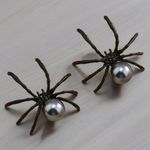 Gothic Black/Gray Spider Stud Earrings Faux‎ Pearl Accents Vintage Boho Style Black Photo 1