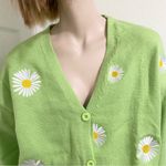 Embroidered Daisy Flower Green Knit Cardigan Women’s Sweater Size S/M Photo 4