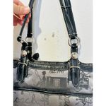  Grey Black Stage Coach Horse Printed Fabric Y2K Leather Tote Handbag Photo 9