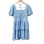 Amy Lynn Blue Crochet Lace Heart Shapes Puff Sleeves Tiered Mini Dress Small S Photo 3