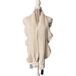 Charter Club White Knit Scalloped Crochet Pom Pom Trim Scarf Women Sz OS Photo 4