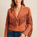 Beulah Faux Suede Coral Fringe Jacket Western Boho Cowgirl Style Size L Photo 0
