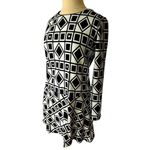 KOREAN Brand Abstract Geometric Color Block Black & Ivory Knit Mini Dress Medium Photo 2