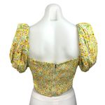 ASTR  Paola Yellow Floral Print Smocked Sweetheart Puff Sleeve Crop Top Size L Photo 4