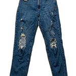 Old Navy  High Rise OG Straight Secret Smooth Pockets Dark Blue Distressed Jeans Photo 0