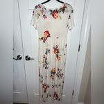 Floral Print Short Sleeve Flowy Maxi Dress White Size L Photo 1