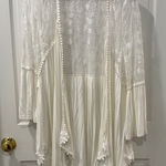 POL  Boho Fairy Cardigan Size Large Off White Floral Lace Asymmetrical Hem Photo 0