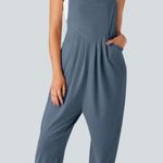 Halara  Adjustable Strap Button Waffle Casual Jogger Dungarees Grisaille Medium Photo 0