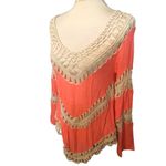 Umgee Boho Stretch Knit Tunic with Lacy Crochet Trim Mango size S Photo 5