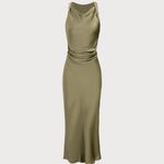 Rihoas Green Satin Boat Neck Slip Midi Dress Size 4 Photo 5