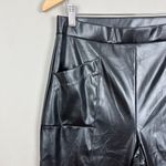 H by Halston Halston Faux Leather Pants Womens Medium Black High Waist Pull On Pockets Seamed Photo 2