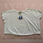Vintage White Crop Top with Blue Embroidery Size L Photo 0
