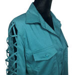 Sharagano Teal Lattice Sleeve Knit to Fit Blouse - Size Medium Photo 5