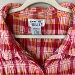Plaid smocked button up 4x colorful top blouse ruffle feminine gingham cute Pink Photo 2