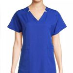 Cuddl Duds Climate Right Women’s Woven Twill Scrub Top V-neck Blue XS Photo 0