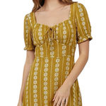 Hem & Thread  Mustard Floral Geometric Boho Mini Dress Size Large Photo 0