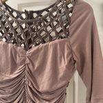 Calla Ruched Lattice Blouse Mauve Cutout Top Clubwear Y2K Stretch sz L Pink Size L Photo 1