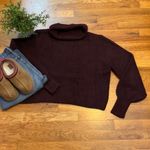 Topshop  Womens 12 Maroon Long Puff Sleeve Chunky Turtleneck Pullover Sweater Photo 2