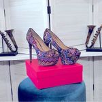 Betsey Johnson Bardot Pink Purple Zigzag Platform Heels 9.5 Photo 0