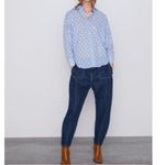 ZARA  Gauze‎ Embroidered Polka Dot Button Up Shirt Blue White Large Photo 11