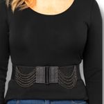 Deadstock Y2K Yik Fung Black Leather Stretch Waist Belt Chains NWT Statement Photo 0