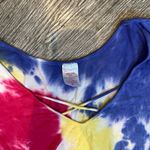 No Boundaries NoBo Plus Size 20 3XL Women's Tie-Dye V-Neck Short Sleeve Top Blue Red Yellow Photo 2