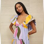 La‎ Ligne Stella Maxi Flutter Sleeve Open Back Dress Lavender Multi Small NWT Purple Photo 2